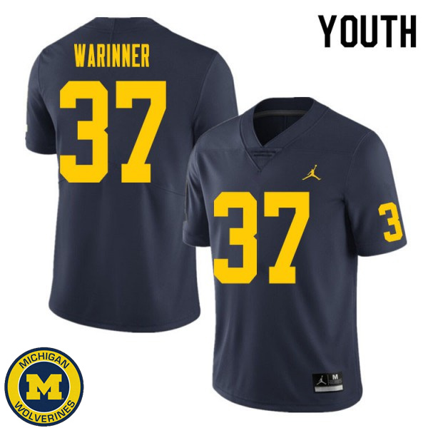 Youth Michigan Wolverines #37 Edward Warinner Navy Official Game Jersey